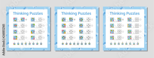 Thinking Puzzles Educational Game Set.  Logical Thinking Skills Game. Vector illustration.