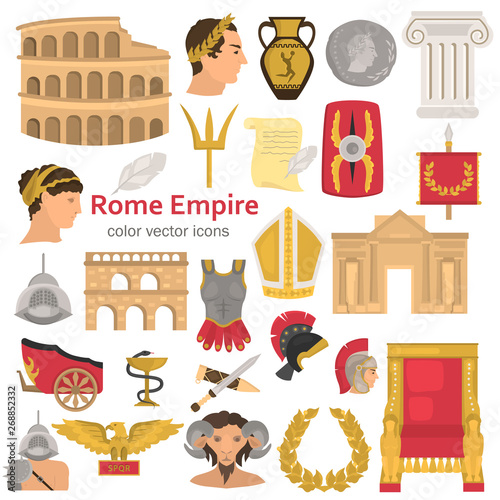 Great Rome Empire color vector icons set. Flat design