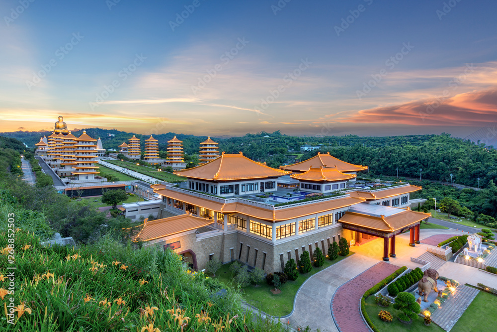 Aerial view of Fo Guang Shan Buddha Temple in Kaohsiung, taiwan