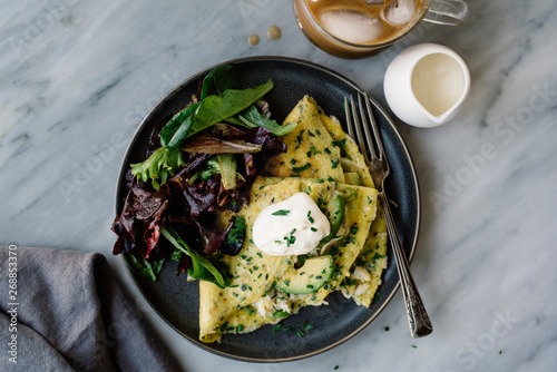 Crab Omelet with Avocado and herbs