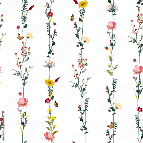 Stripe vertical row garden flower botanical seamless pattern in vector stylish illustration design for fashion,fabric,web,wallpaper and all prints