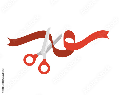 scissors with ribbon on white background