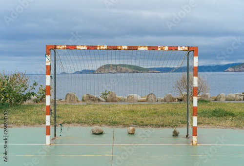 Football Goal Near The Ocean. photo