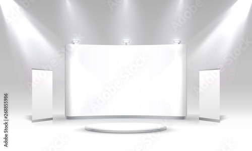 Scene show Podium for presentations on the grey background.