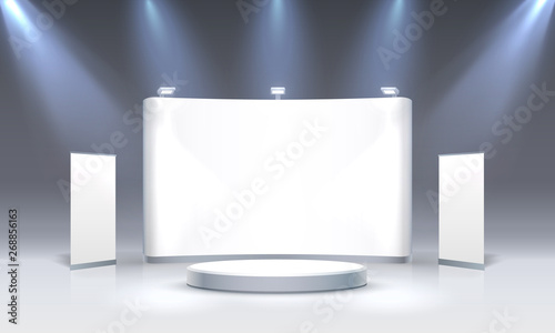 Scene show Podium for presentations on the grey background.