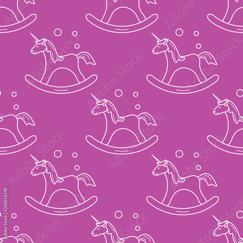 Pattern with rocking magic unicorn and bubbles.