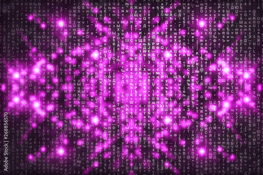Pink matrix digital background. Abstract cyberspace concept. Characters fall down. Matrix from symbols stream. Virtual reality design. Complex algorithm data hacking. Pink digital sparks. Pink matrix digital background. Abstract cyberspace concept. Characters fall down. Matrix from symbols stream. Virtual reality design. Complex algorithm data hacking. Pink digital sparks.