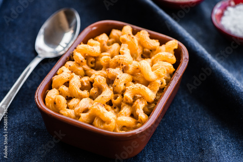 macaroni cheese with curly pasta photo