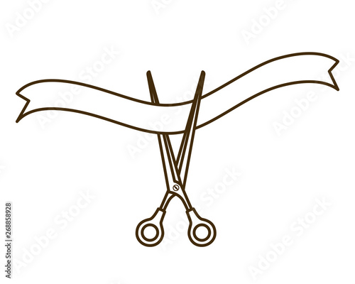 scissors with ribbon on white background