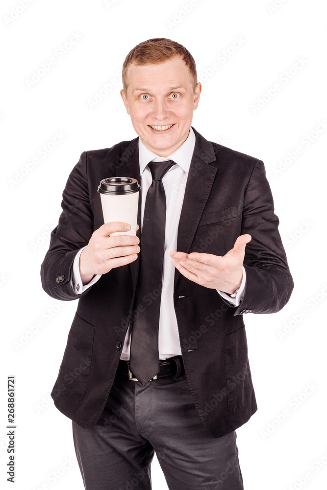 man in a suit holds a white paper cup of coffee in his hands man in a suit holds a white paper cup of coffee in his hands