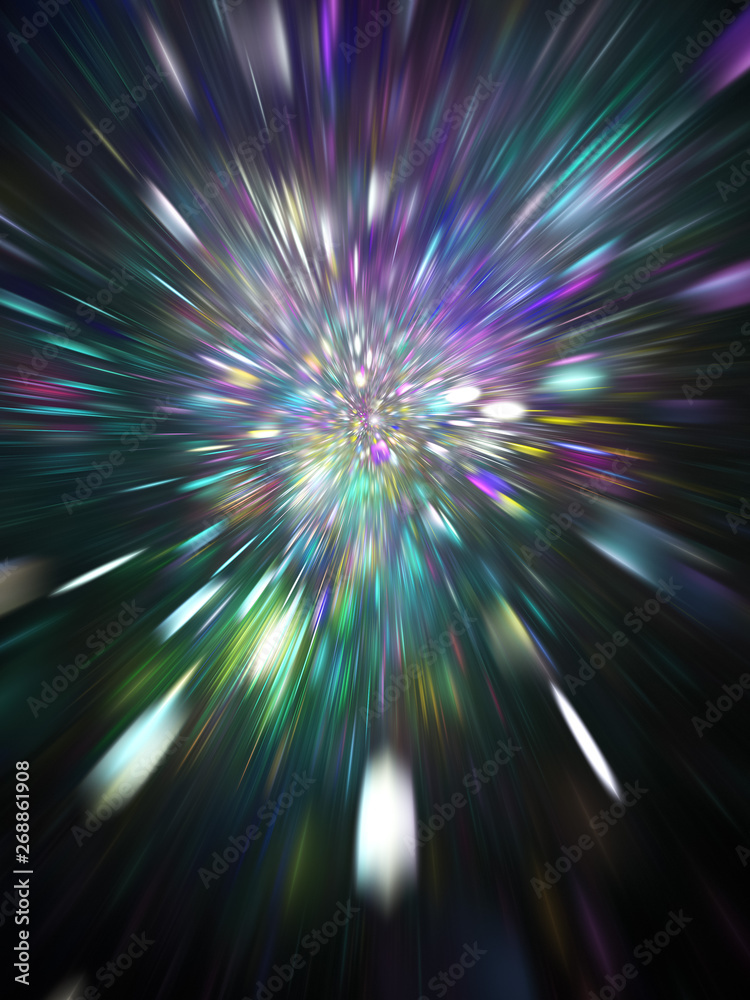 Abstract holiday background with blurred rays and sparkles. Fantastic green and blue light effect. Digital fractal art. 3d rendering. Abstract holiday background with blurred rays and sparkles. Fantastic green and blue light effect. Digital fractal art. 3d rendering.