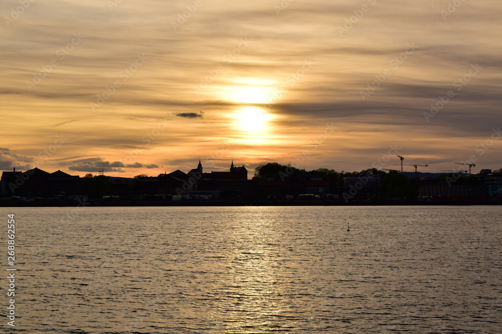 sunset on sea in Norway, Oslo sunset on sea in Norway, Oslo