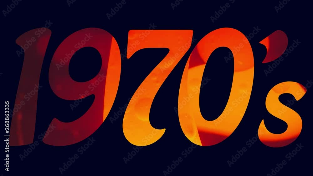 1970's seventies title logo animation with a blue background and an orange lava lamp filled text