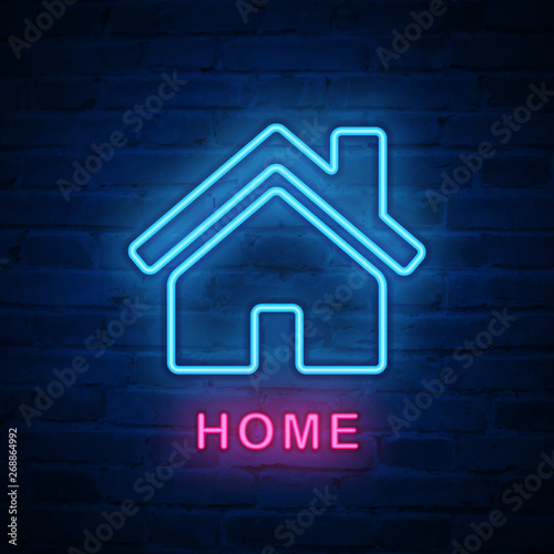 Vector illuminated neon light icon sign home house