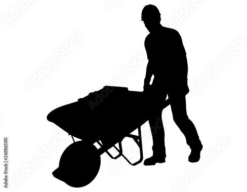 Construction Worker Pushing Wheelbarrow