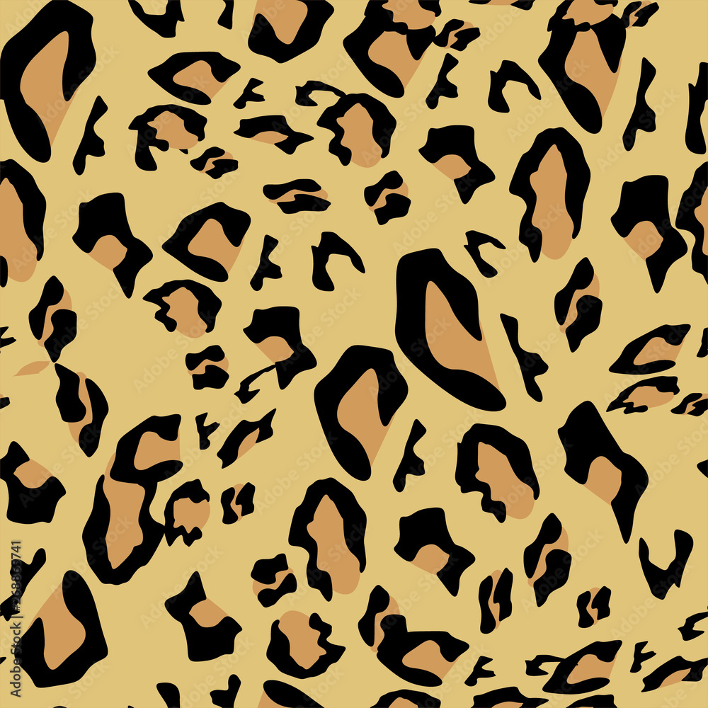 Leopard pattern. Seamless vector print. Realistic animal texture. Black and yellow spots on a beige background. Abstract repeating pattern - leopard skin imitation can be painted on clothes or fabric. Leopard pattern. Seamless vector print. Realistic animal texture. Black and yellow spots on a beige background. Abstract repeating pattern - leopard skin imitation can be painted on clothes or fabric.