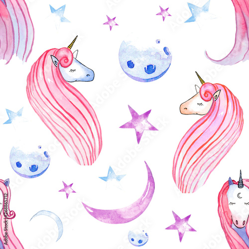 watercolor pattern with cute unicorns