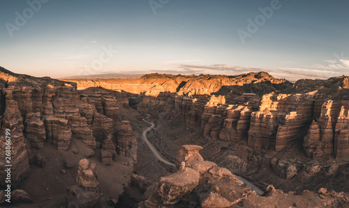 panorama shot of charyn canyon at sunset, kazakhstan photo