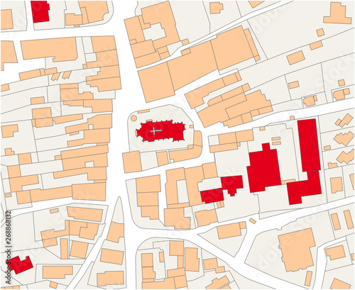 Imaginary cadastral map of an area with buildings and streets 3