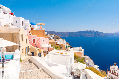 sunny day in Oia village on Santorini island  Cyclades  Greece