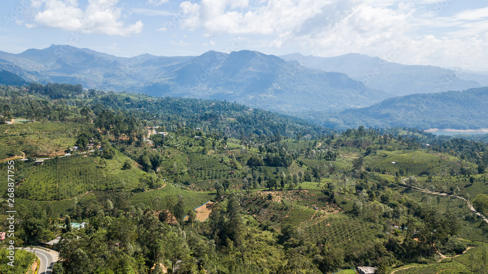 Aerial shot of mountains in central Sri Lanka