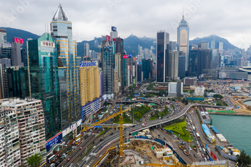 Canvas Print Aerial view of Hong Kong commercial district