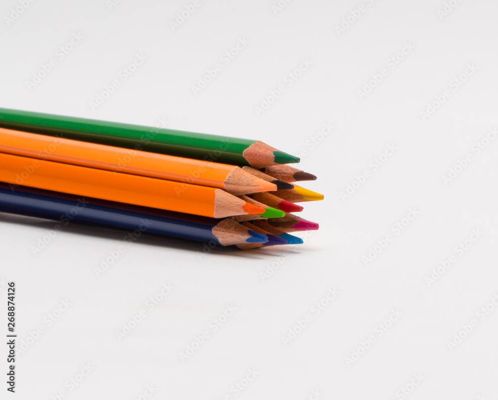 set of colored pencils on a white background, isolated. back to school set of colored pencils on a white background, isolated. back to school