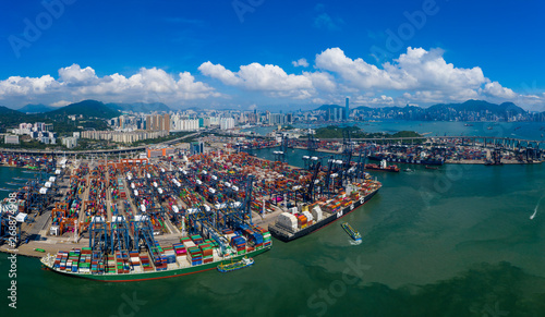 Drone fly over Kwai Chung Cargo Terminal in Hong Kong photo
