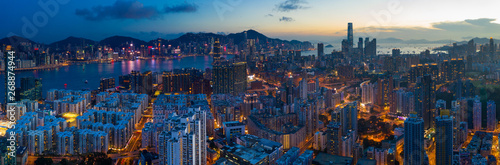 Photography panoramic shot for the city in Hong Kong at night