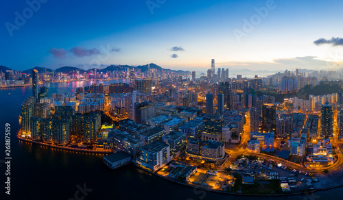  panoramic shot for the city in Hong Kong at night © leungchopan