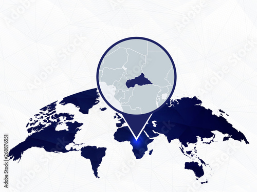 Central African Republic detailed map highlighted on blue rounded World Map.