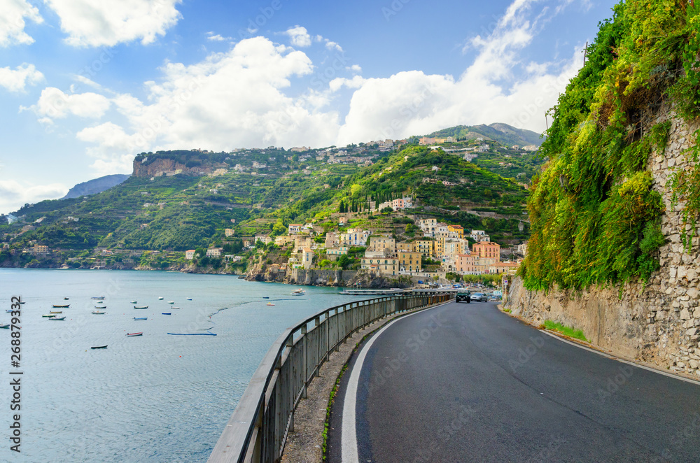 road on Amalfi coast between Maiori and Minori, Campania, Italy