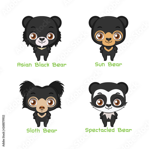 Set of black colored bear species