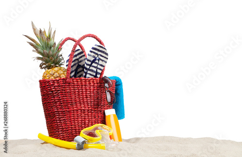 Red beach bag isolated on white background