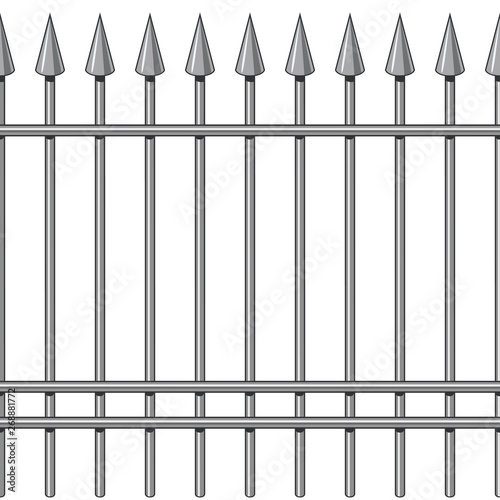Seamless simple vector metal fence with pikes isolated on white