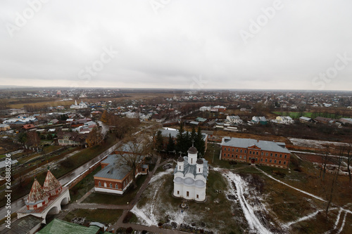 View from the top of Venerable bell tower in Susdal during a moody winter afternoon (Susdal, Russia, Europe)