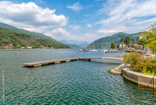 Landscape of lake Lugano, Porto Ceresio Tresa, Italy