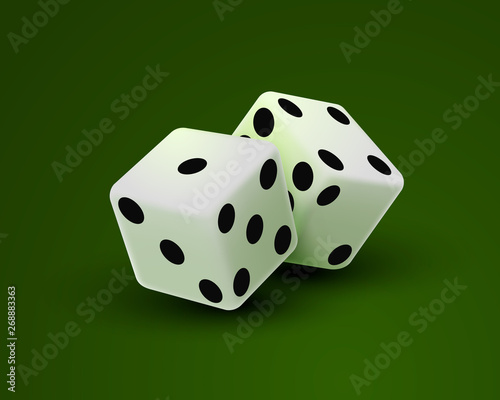 Casino dice on a green background, design element template. 