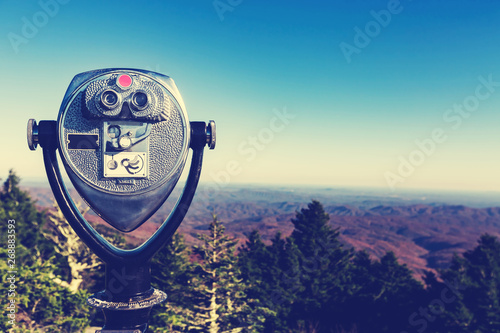 Coin-operated binoculars looking out over the Blue Ridge Moutains, NC © Tierney
