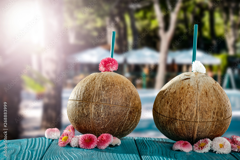 Coconut drink and summer time Coconut drink and summer time