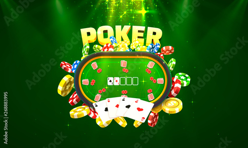 Poker table with the cards and chips background.