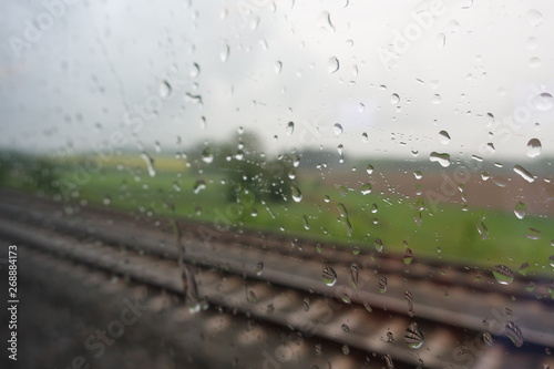 rainy day water drops on window