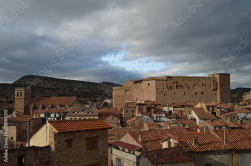 December 27, 2013. Mora De Rubielos. Teruel, Aragon, Spain.Ex-Collegiate Church of Santa María, XV Century Gothic Temple and 12th Century Castle. History, Travel, Vacation, Architecture.