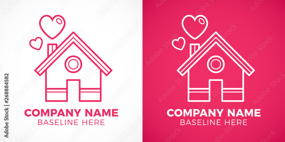 Fototapeta premium House and hearts, home love, logo or icon concept