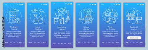 Cleaning services onboarding mobile app page screen vector template