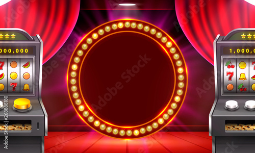 3d slots machine wins the jackpot, Scene background art.