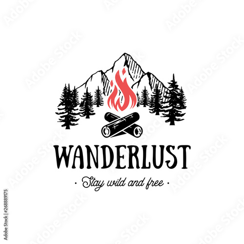 Wanderlust emblem rectangle with red fire Vector illustration