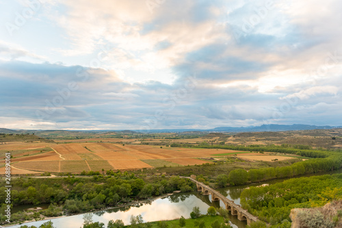 Landscape view of vineyards from the Castle of San Vicente de la Sonsierra in La Rioja, Spain