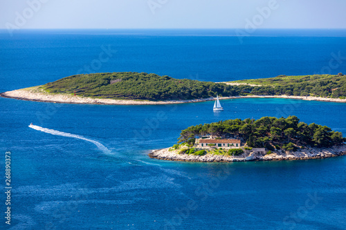 Fototapeta Naklejka Na Ścianę i Meble -  Galesnik island is the first in a row of all Pakleni islands. From this little island there is the most beautiful view at the town of Hvar.
