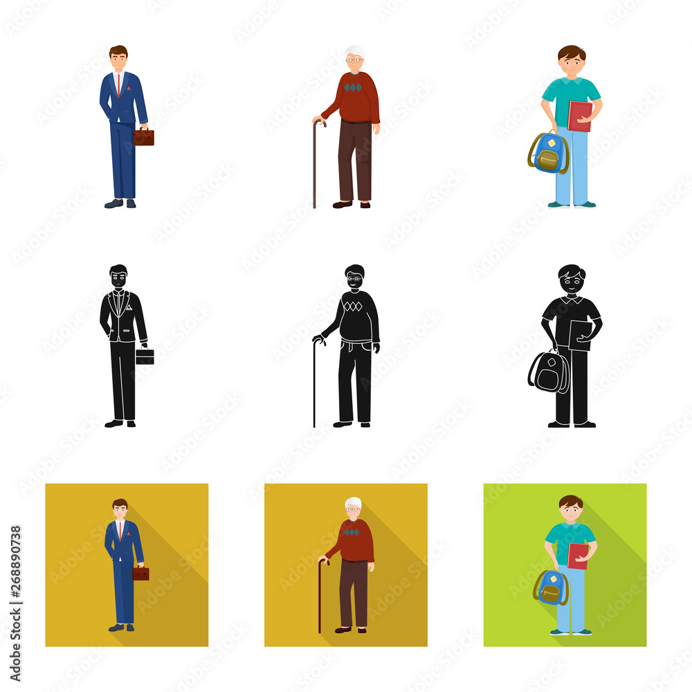 Vector illustration of character and avatar  logo. Collection of character and portrait stock symbol for web.